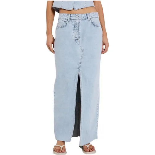 Maxi Denim Rock mit Frontschlitz , Damen, Größe: L - Norr - Modalova