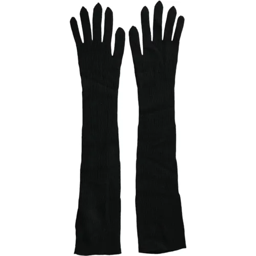 Schwarze Kaschmir-Strick Ellenbogenlange Handschuhe , Damen, Größe: 7 IN - Dolce & Gabbana - Modalova