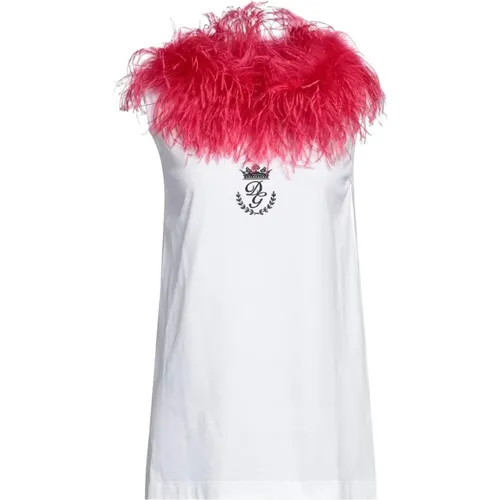 Marabou Trim T-shirt , female, Sizes: M, 2XS, XS - Dolce & Gabbana - Modalova