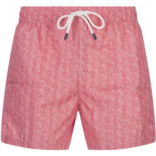 Red Swim Shorts with Micro Pattern , male, Sizes: L, XL - Fedeli - Modalova