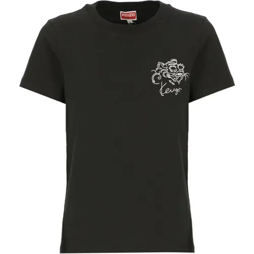 Cotton T-shirt with Logo Embroidery , female, Sizes: S, L, M - Kenzo - Modalova