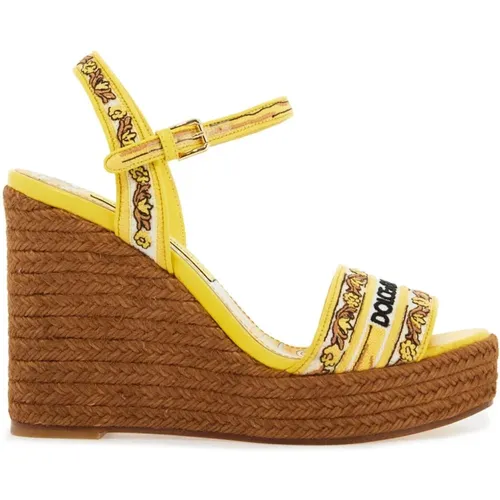 Maiolica Embroidered Wedge Sandals , female, Sizes: 6 UK, 3 UK - Dolce & Gabbana - Modalova