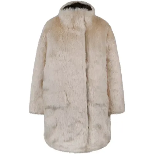Mittellanger Mantel aus Wollmischung mit Kunstpelz , Damen, Größe: M - Stand Studio - Modalova