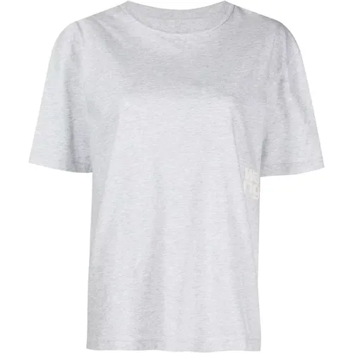 Logo-Print Grey Cotton T-Shirt , female, Sizes: M, XS, S - alexander wang - Modalova