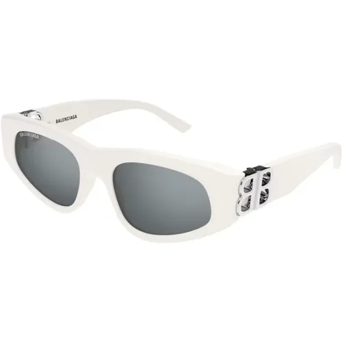 Weiße Rahmen Silberne Linse Sonnenbrille , Damen, Größe: 53 MM - Balenciaga - Modalova