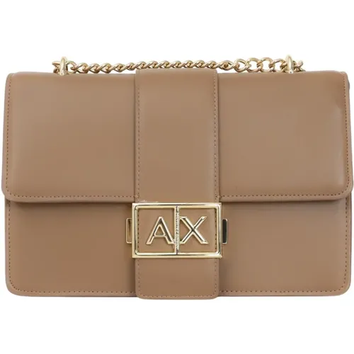 Beige Schultertasche mit Metall-Logo , Damen, Größe: ONE Size - Armani Exchange - Modalova