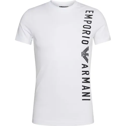Baumwoll T-Shirt mit Vertikaler Kontrastbeschriftung,Baumwoll T-Shirt mit vertikaler Schrift - Emporio Armani - Modalova