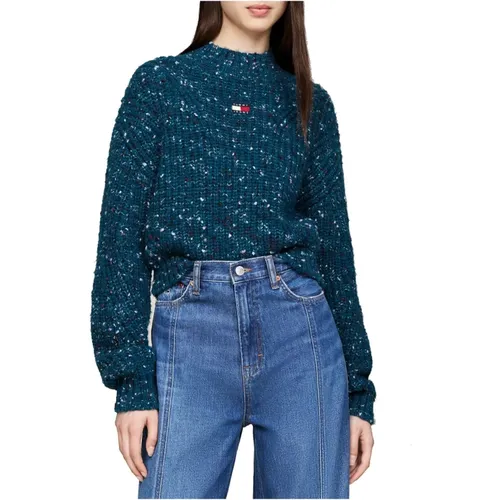 Blauer Mockneck Pullover Marled Stil , Damen, Größe: S - Tommy Jeans - Modalova