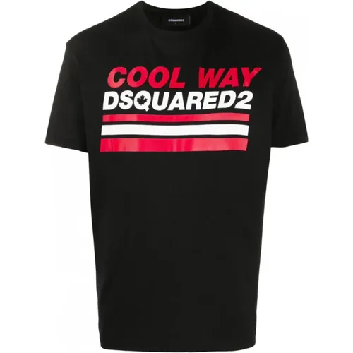 Schwarzes T-Shirt mit ery ery Dan Fit , Herren, Größe: S - Dsquared2 - Modalova