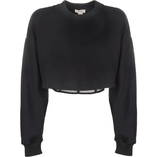 Schwarzer Crop Sweatshirt , Damen, Größe: S - alexander mcqueen - Modalova