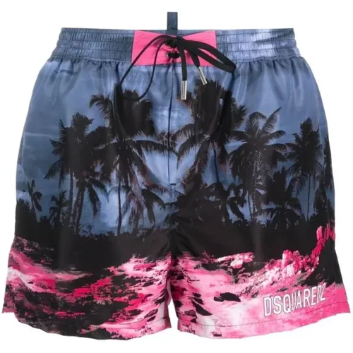 Graphic Print Men's Swim Shorts , male, Sizes: S, L - Dsquared2 - Modalova