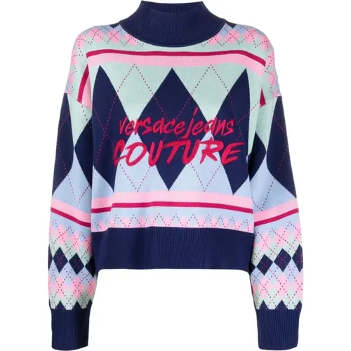 Argyle mix sweater , female, Sizes: M, L, XS - Versace Jeans Couture - Modalova