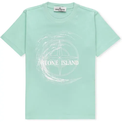 Grünes Junior T-Shirt mit Logo-Print - Stone Island - Modalova