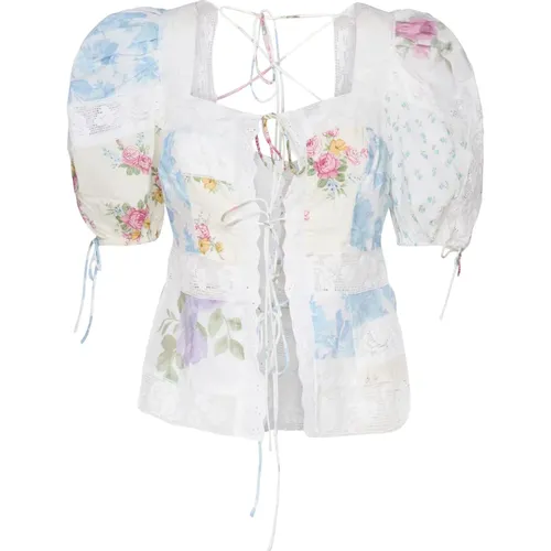 Rosa Bluse mit Spitze und Puffärmeln - For Love & Lemons - Modalova