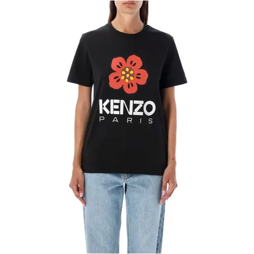 Schwarzes Loose T-Shirt mit Blumenmuster , Damen, Größe: M - Kenzo - Modalova