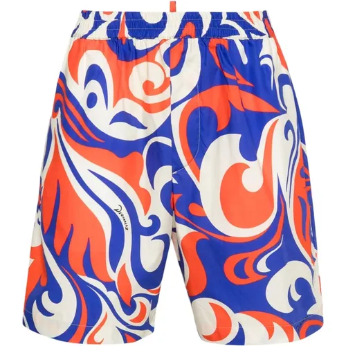 Strandwellen Palm Print Shorts , Herren, Größe: 2XL - Dsquared2 - Modalova