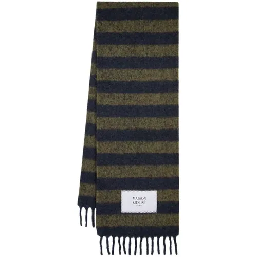 Wool Rugby Stripes Scarf - Blue/Khaki , unisex, Sizes: ONE SIZE - Maison Kitsuné - Modalova