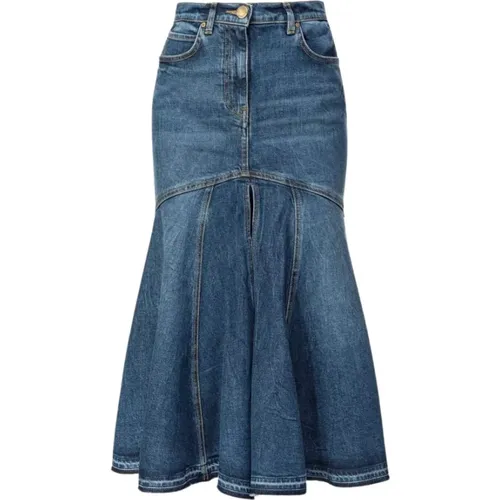 Vintage Denim Midi Skirt with Ruffle , female, Sizes: 2XS - pinko - Modalova