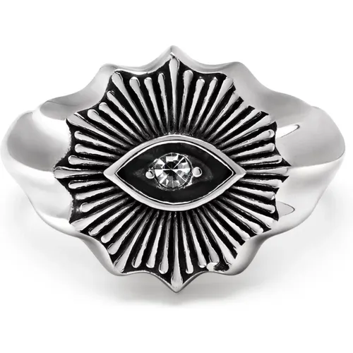 Men's Vintage Evil Eye Ring with Clear Crystal - Nialaya - Modalova
