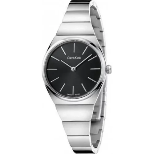 Elegant Quartz Women`s Watch with Black Dial and Stainless Steel Strap , female, Sizes: ONE SIZE - Calvin Klein - Modalova