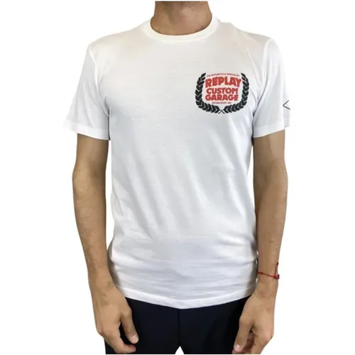 Weißes T-Shirt mit kurzen Ärmeln , Herren, Größe: XL - Replay - Modalova