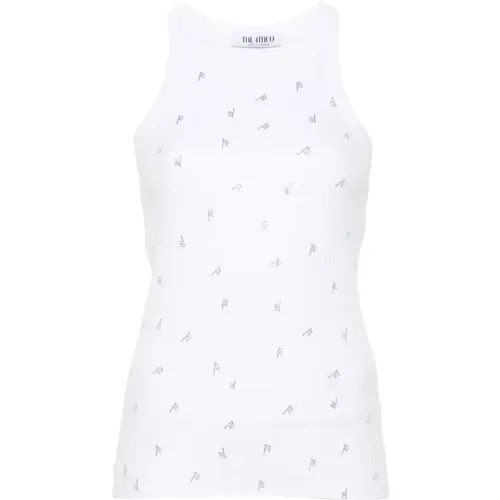 Weiße Tanktop mit Strass-Logo , Damen, Größe: 2XS - The Attico - Modalova