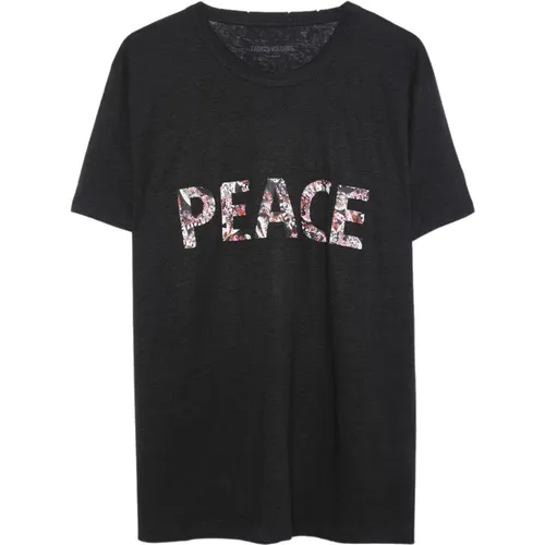 Friedlicher Blumenprint Leinen T-Shirt , Herren, Größe: M - Zadig & Voltaire - Modalova