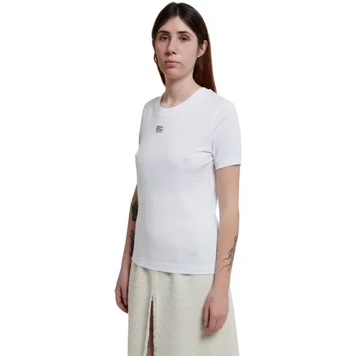 T-Shirts,Kristall Logo Baumwoll T-shirt Rundhals,Weiße T-Shirts und Polos von ,Weiße T-Shirts und Polos von D&G - Dolce & Gabbana - Modalova