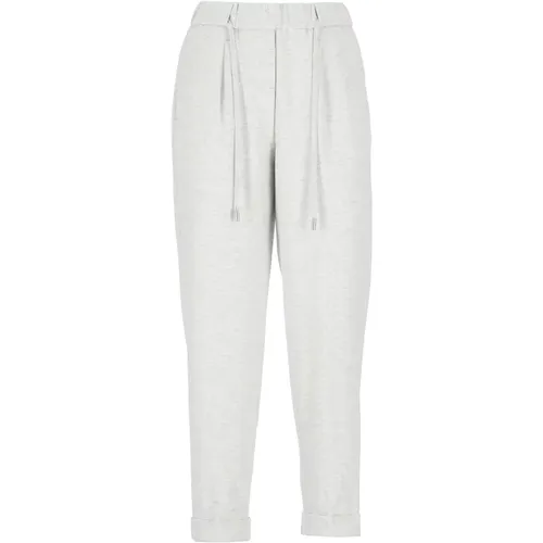 Grey Cotton Trousers Elastic Waist Drawstrings , female, Sizes: S - PESERICO - Modalova