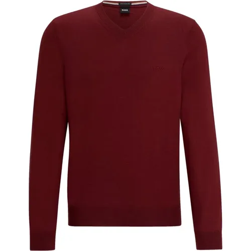 Herren V-Ausschnitt Pullover aus reiner Wolle in Dunkelrot , Herren, Größe: 2XL - Hugo Boss - Modalova