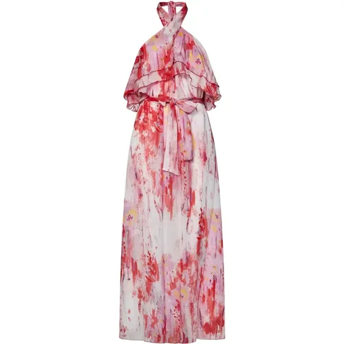 Pink Halterneck Dress with Artsy Flower Print , female, Sizes: S - Msgm - Modalova