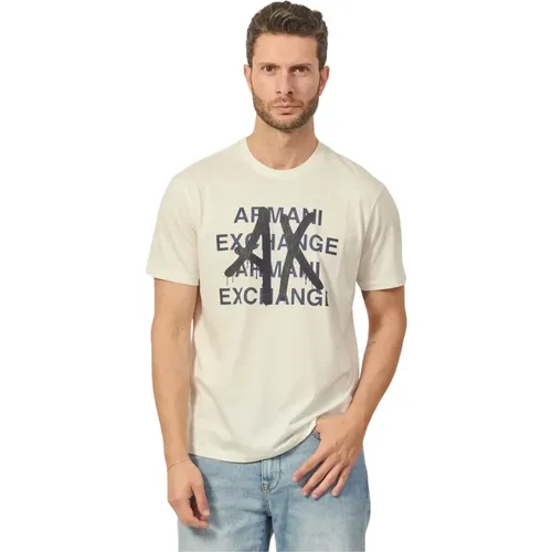 Pima Baumwolle Weißes T-Shirt mit Logo-Druck , Herren, Größe: 2XL - Armani Exchange - Modalova