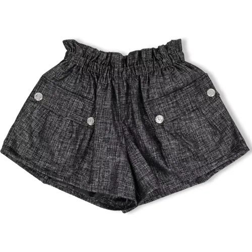 Schwarze und silberne Bermuda-Shorts für kleine Fashionistas - Balmain - Modalova