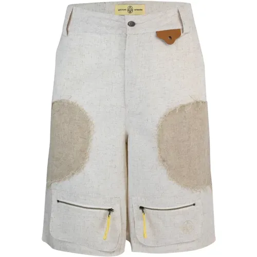 Embroidered Hemp Blend Zip Shorts , male, Sizes: L, S - Untitled Artworks - Modalova
