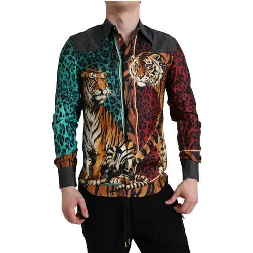 Tiger Print Button Down Casual Hemd - Dolce & Gabbana - Modalova
