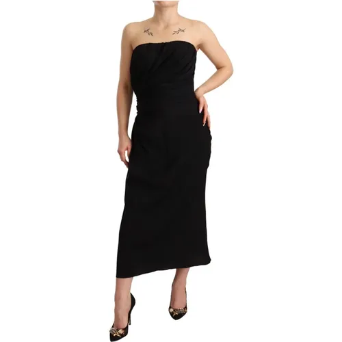 Silk Strapless Sheath Midi Dress , female, Sizes: XS - Dolce & Gabbana - Modalova