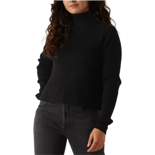 Schwarzer Strick Rollkragenpullover , Damen, Größe: S - Minus - Modalova