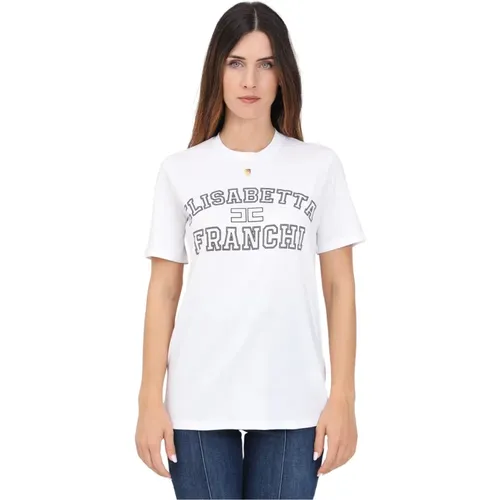 Weißes Logo Print T-shirt Casual Stil , Damen, Größe: S - Elisabetta Franchi - Modalova