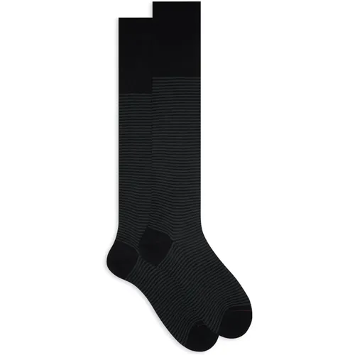 Herren Baumwoll Lange Socken Schwarz Streifen - Gallo - Modalova