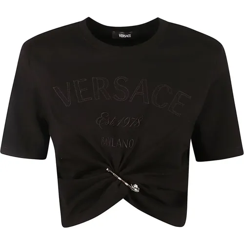 T-shirts and Polos with Milano Logo , female, Sizes: XS - Versace - Modalova