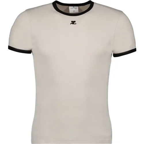 Kontrast T-Shirt mit Besticktem Logo , Herren, Größe: L - Courrèges - Modalova