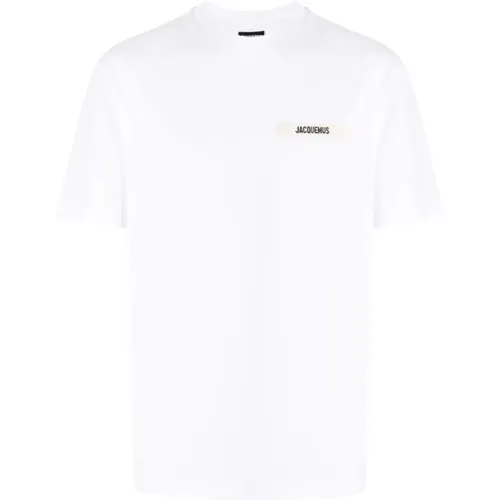 Weißes T-Shirt mit Jersey-Textur und Logo-Patch , Herren, Größe: L - Jacquemus - Modalova