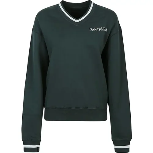 V-Neck Cotton Sweatshirt , female, Sizes: XS - Sporty & Rich - Modalova