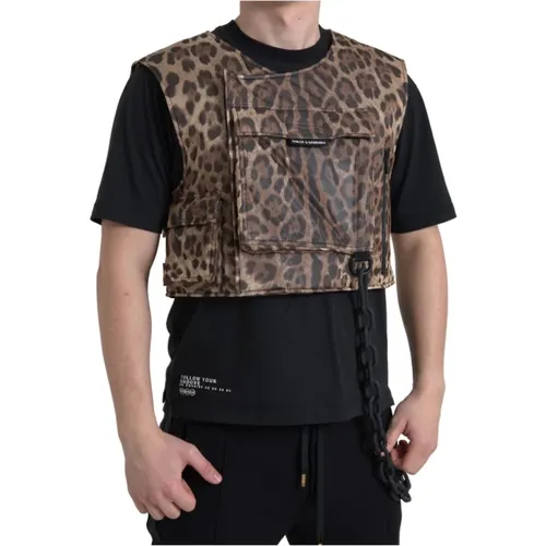Leopard Seiden Sportweste , Herren, Größe: M - Dolce & Gabbana - Modalova