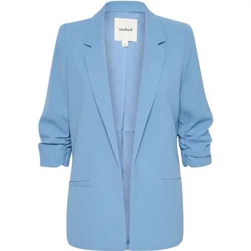 Blaue Blazer ¾ Ärmel Klassischer Kragen , Damen, Größe: L - Soaked in Luxury - Modalova