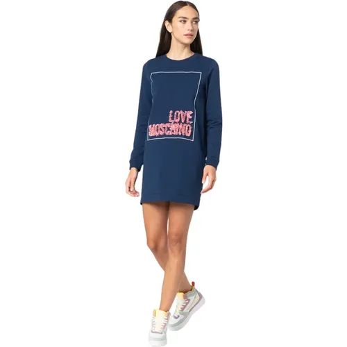 Blaues Kleid mit Brand Design , Damen, Größe: M - Love Moschino - Modalova