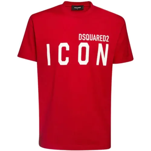 Rotes Icon-Bedrucktes T-Shirt , Herren, Größe: S - Dsquared2 - Modalova