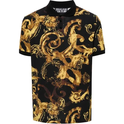 Schwarzes Barock Polo Shirt , Herren, Größe: M - Versace Jeans Couture - Modalova