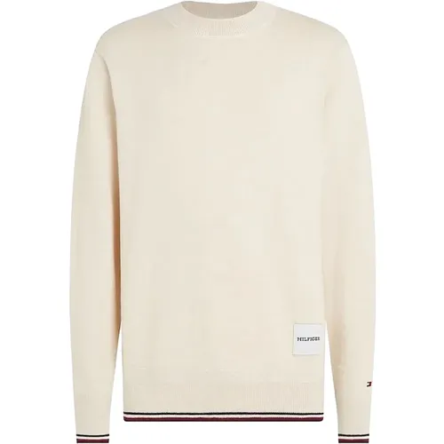 Men Off-White Cotton and Silk Blend Sweater , male, Sizes: M - Tommy Hilfiger - Modalova