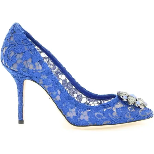Elegant Lace Heels with Jewel Embellishment , female, Sizes: 4 UK - Dolce & Gabbana - Modalova